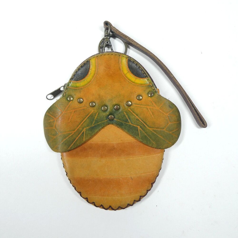 Bee Coin Purse Vintage Handmade Leather Bumblebee Kitschy